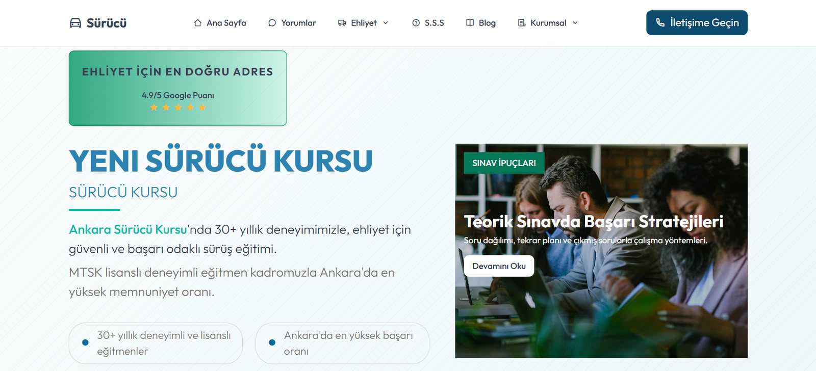 sürücü kursu sayfası